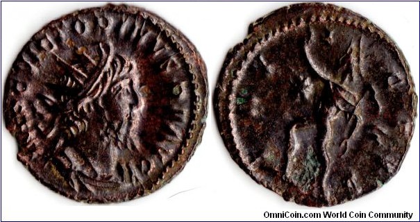 Ae Antoninianus of Victorinus (268 -270 AD). `Invictus' reverse