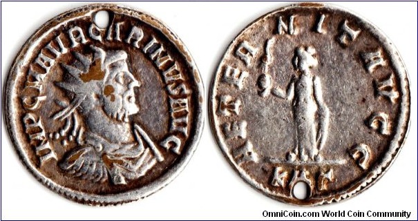 silvered Ae Antoninianus of Carinus (283 - 285 AD). `Aeternit Aug' reverse.