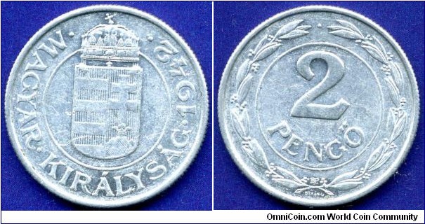 2 Pengö.
Kingdom of Hungary.
*BP* - Budapesht mint.
Mintage 8,000,000 units.


Al.