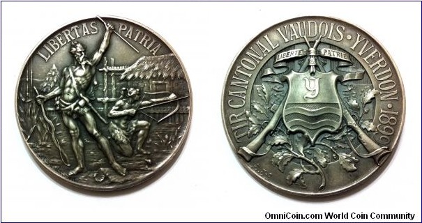 Swiss Tir Cantonal Vaudois, Yverdon, Silver 45MM by Alfred Jacob-Guillarmod.