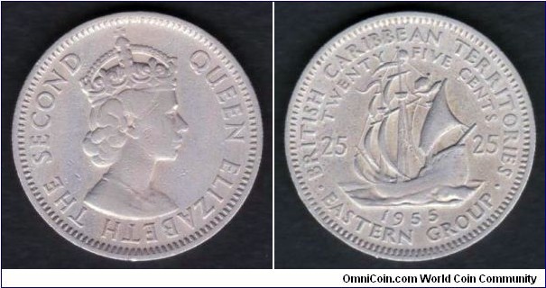 British East Caribbean Territories 25 Cents 1955 KM#6 