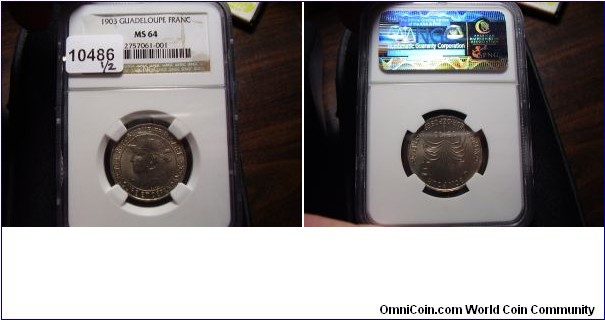 Guadeloup 1 Franc,NGC MS64