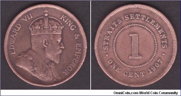 Straits Settlements 1907 KM#19 1 Cent