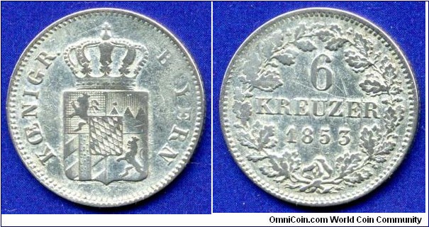6 kreuzer.
Königreich Bayern.
Maximilian II Ioseph (1848-1864).


Ag333f. 2,60gr.