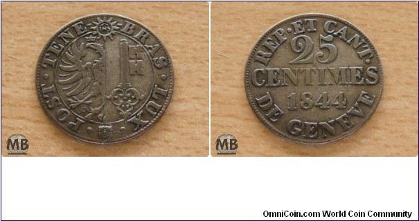 Swiss Geneve 25 Centimes, Silver