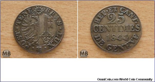 Swiss Geneve 25 Centimes, Silver