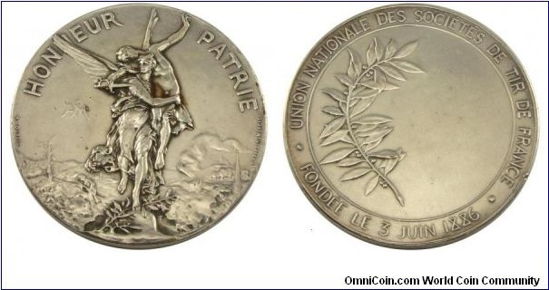 France Honneur Patrie Medal, Union Nationale des Societes Tir de France, Silver 60 MM