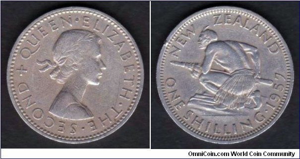 New Zealand 1957 KM#27.2 1 Shilling