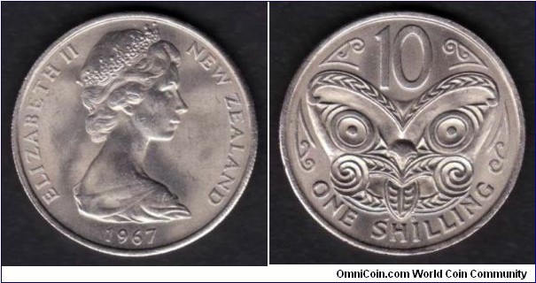 New Zealand 1967 KM#35 10 Cents