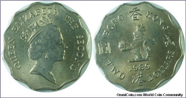 Hongkong(British) 2dollars-km60-1989