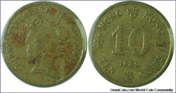 Hongkong(British) 10cents-km55-1989