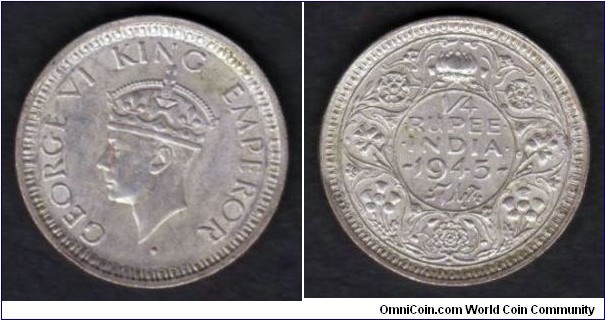 British India 1945 KM#547 1/4 Rupee