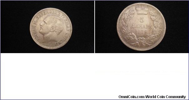 for sale 5 dinara  from 1879. silver