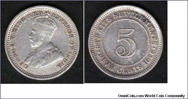 Straits Settlements 5 Cents 1926 KM#36 