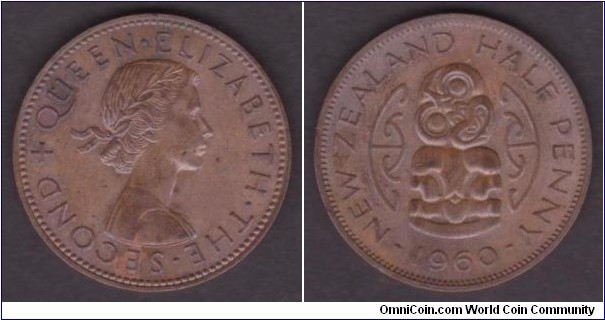 New Zealand 1/2 Penny 1960 KM#23.2 