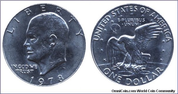 USA, 1 dollar, 1978, Cu-Ni, 38.1mm, 22.58g, Eisenhower, Eagle landing on the Moon.