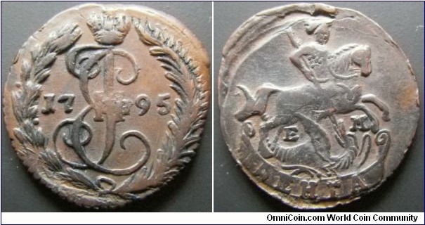 Russia 1795 denga, mintmark EM. Really nice condition!!! Weight: 4.18g. 