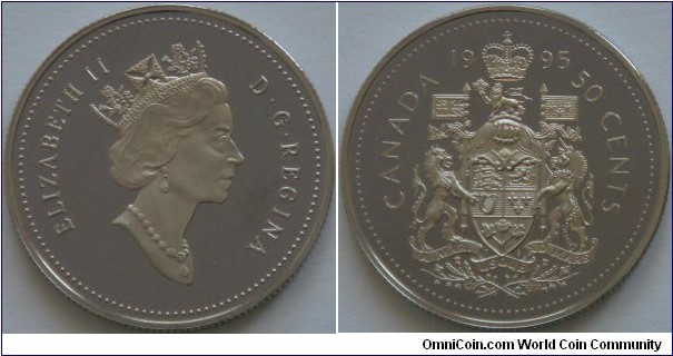 Canada, 50 cents, 1995 (1993-1996) Regulation Coin Coat of Arms, Frosted Nickel