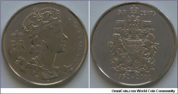 Canada, 50 cents, 2002 50th Anniversary of the Queen's ascension to the throne