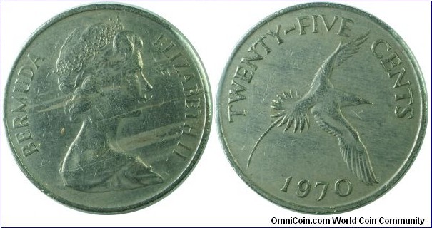 Bermuda(British) 25cents-km18-1970