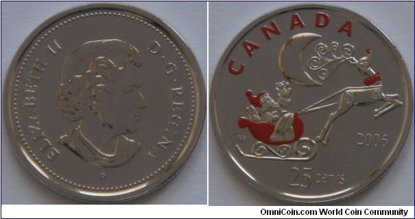 Canada, 25 cents, 2006 Rudolph - Holiday Coloured Coin