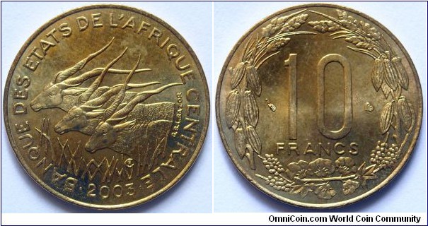 10 franc.
2003, Central African States