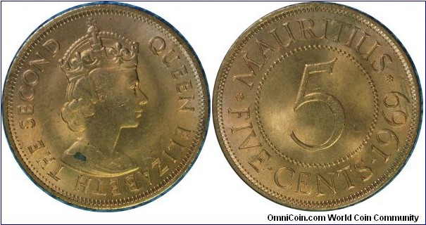 Mauritius(British)5cents-km34-1969