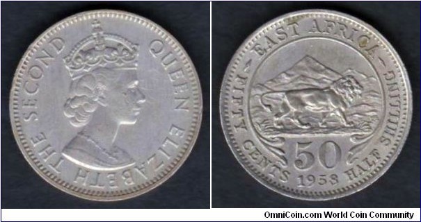 East Africa 50 Cents 1958H KM#36 