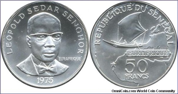 50 Francs, 
25th Anniversary - Eurafrique Program. 28.28g, sterling silver.