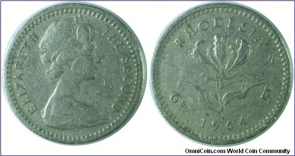 Rhodesia(British)6pence-km1-1964