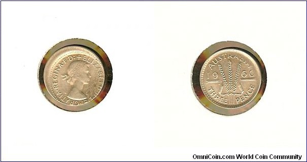 1960 Threepence. Mis-struck