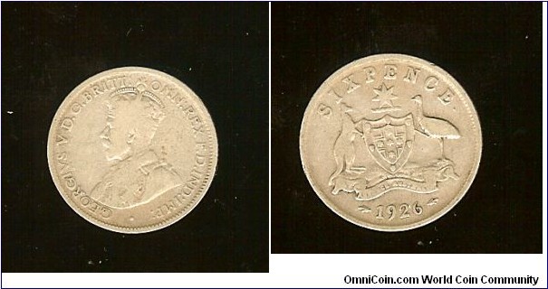 1926 Sixpence. No Serif on the 2