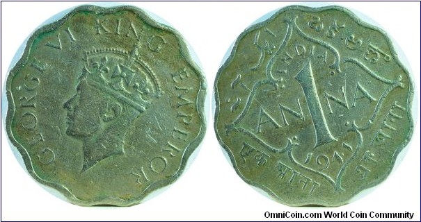 India(British)1anna-km537-1941