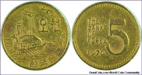 S.Korea 5won bronze-km5-1970