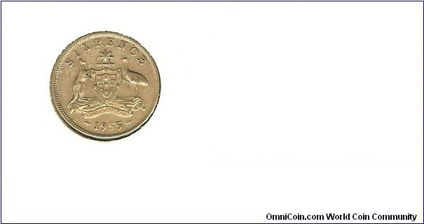 1955 Sixpence. Die fill to first '5' - RARE