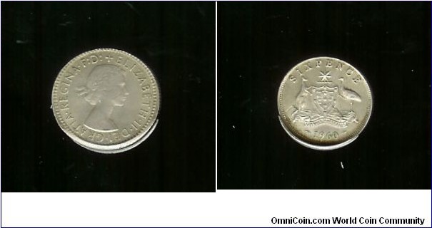 1960 Sixpence. Mist-strike 1mm raised lip