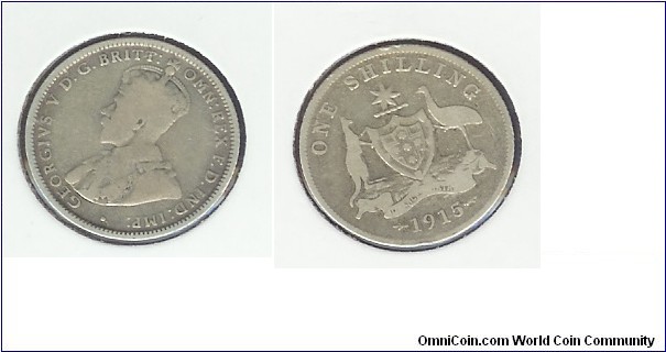 1915 Shilling. Wide date