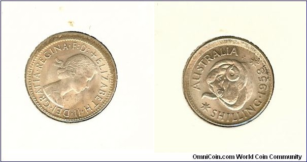 1958 Shilling. Mis-strike.