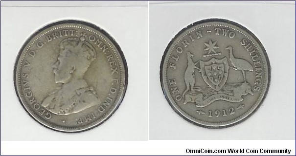 1912 Florin. 2nd '1' of date tilts left variety