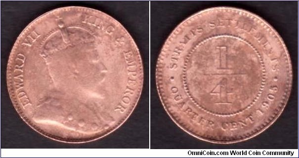 Straits Settlements 1/4 Cent 1905 KM#17 