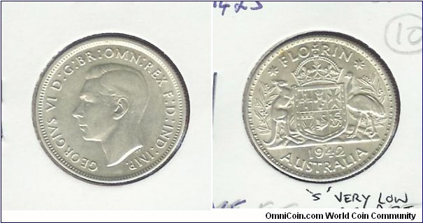 1942 (S) Florin. 'S' jwell clear of the bottom boundary