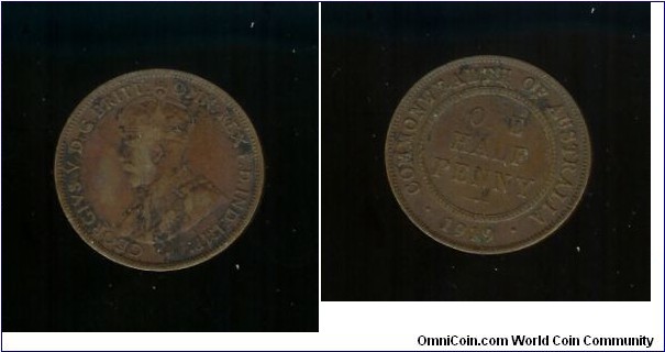 1919 Halfpenny. Last '9' leans right