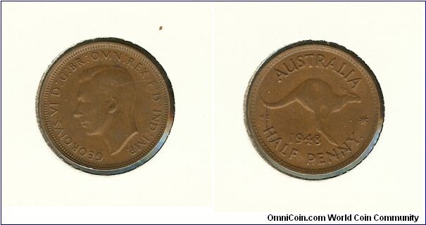 1948 (Y.) Halfpenny. Die crack through 'HALFPENNY'