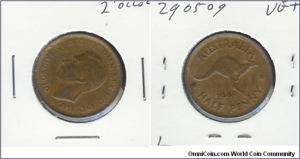 1948 (Y.) Halfpenny. Rotated to 2 o'clock RARE