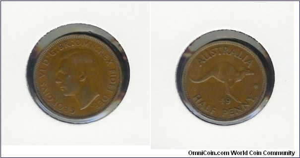 1949 Halfpenny. Weak struck '19' of date