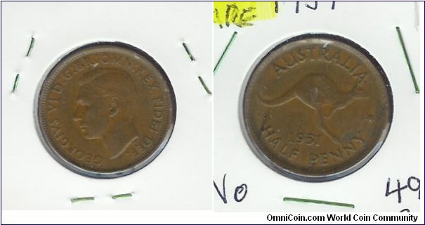 1951 Halfpenny. MULE COIN. Has the 1949 reverse. VERY SCARCE