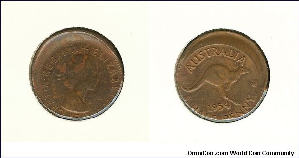 1954 Halfpenny. Massive 4mm mis-strike. SCRARCE