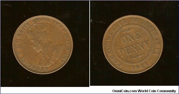 1921 Penny. India Obverse. Rotated to 11 o'clock.