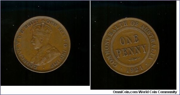1921 Penny. London Obverse.