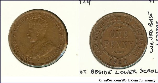 1922 Penny. London Obv. Curved base of reverse lettering
